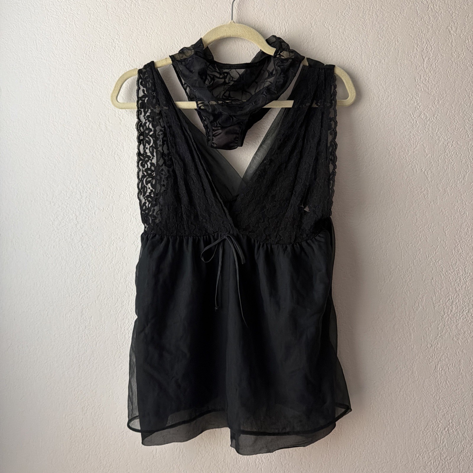 Vintage Gaymode black Nylon Lace Bust Baby Doll Nighty Lingerie M