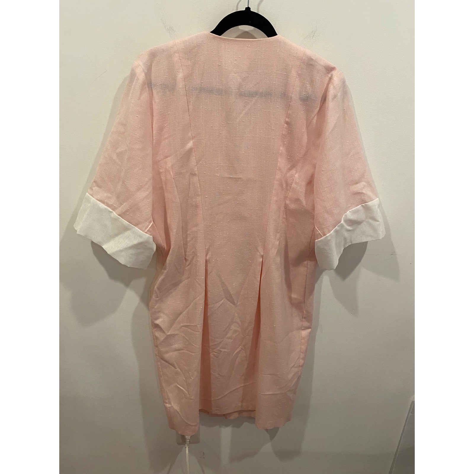 Vintage Pink Double Breasted Blazer Dress White Cuffed Short Sleeve Pastel 80s
