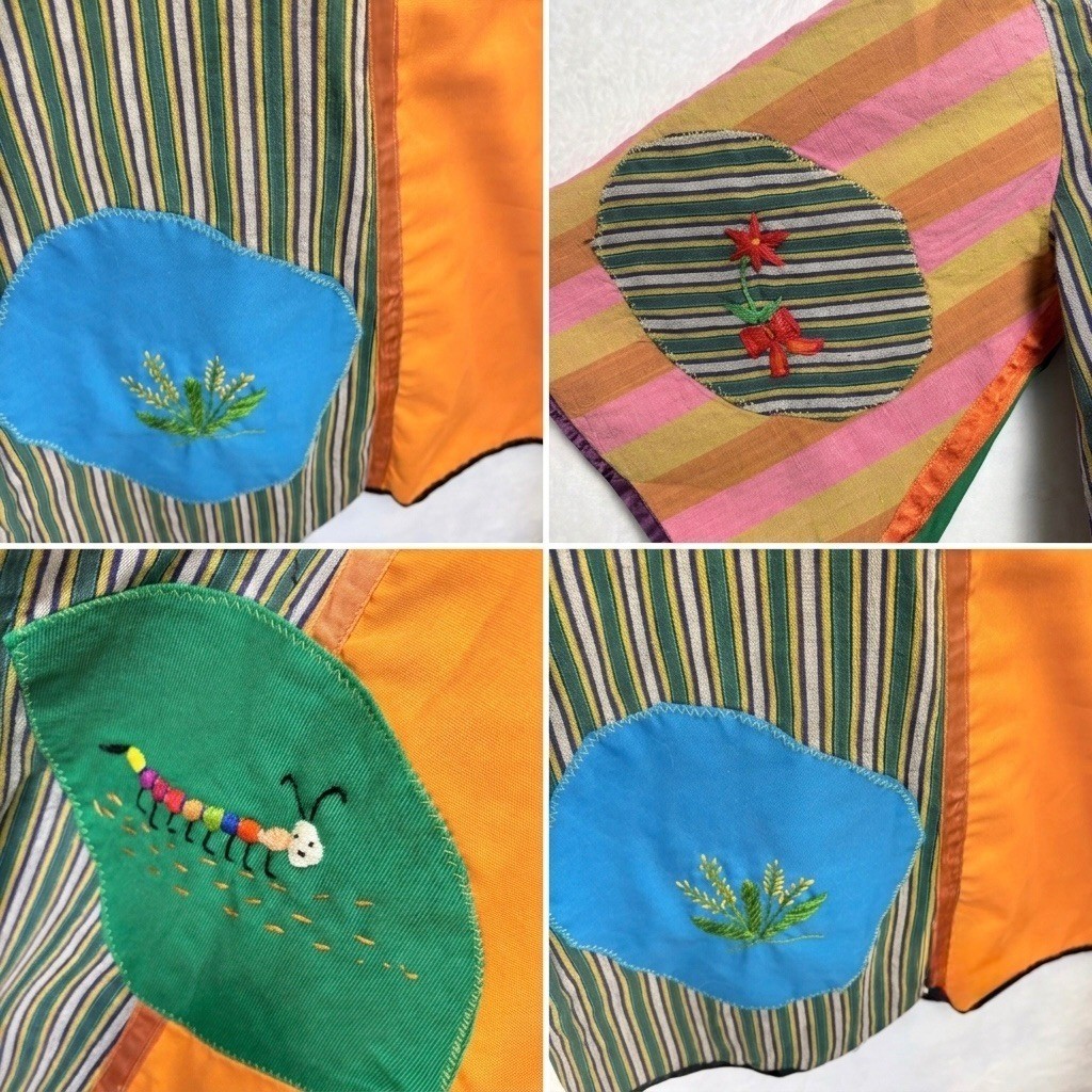 Vintage Handmade Patchwork Maxi Dress Embroidered Art to Wear Multicolor Kaftan