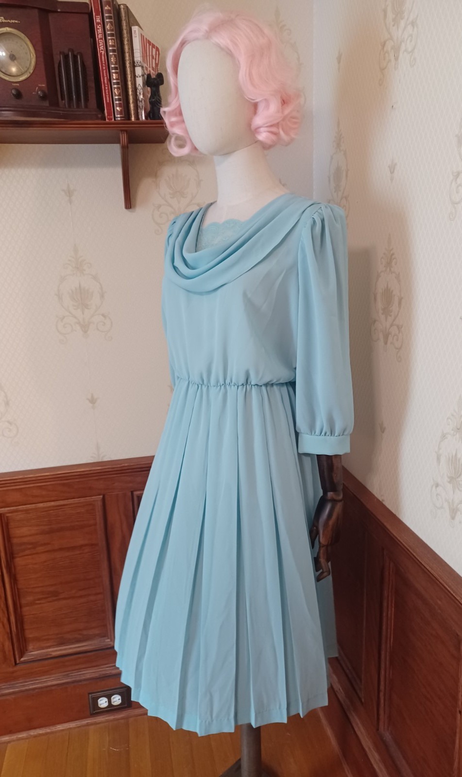 Vintage 1980s Sheer Pastel Aqua Bobby&rsquo;s Girl Romantic Coquette Dress