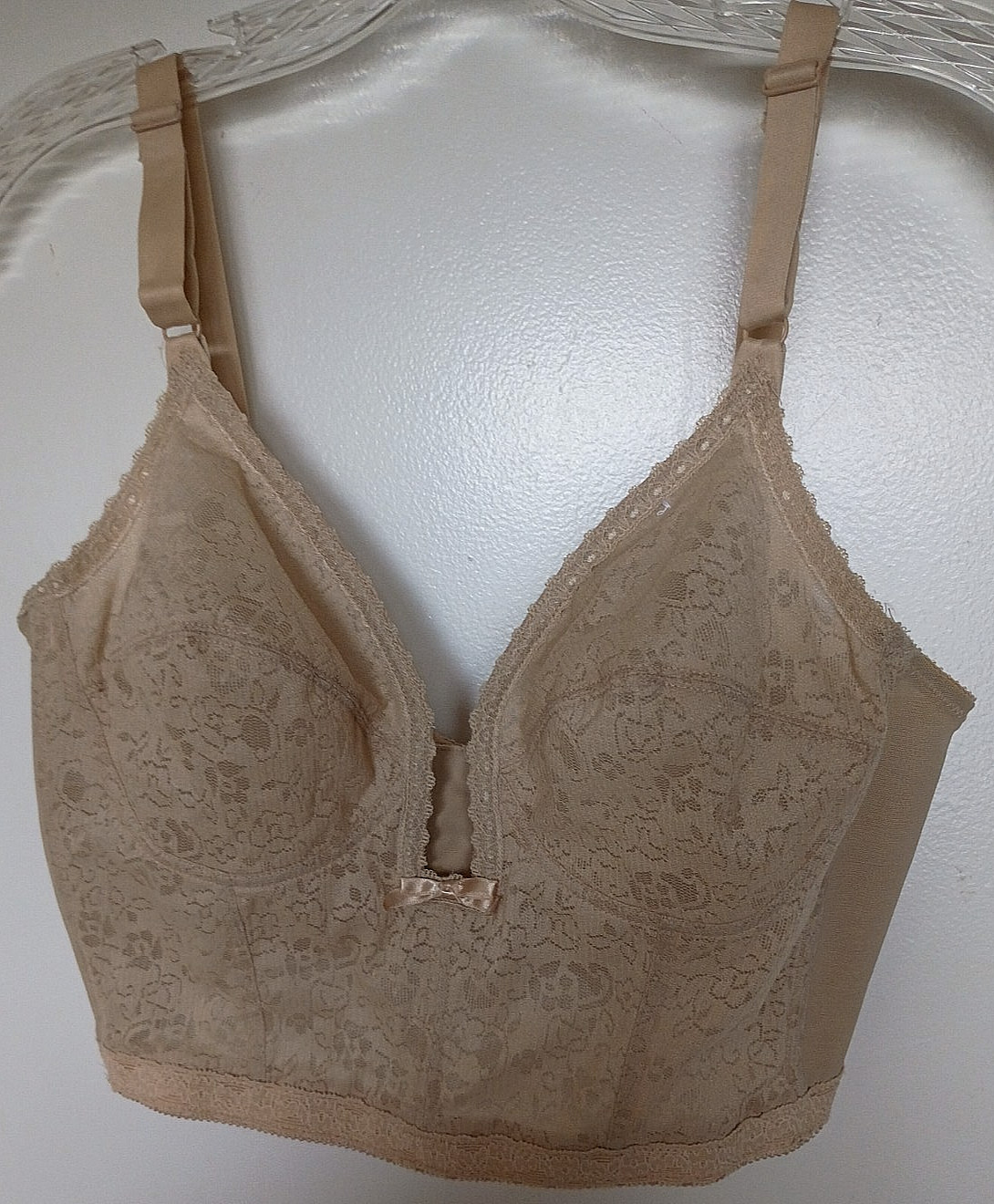 Lady Marlene 100% nylon solid beige long-line bra 38B