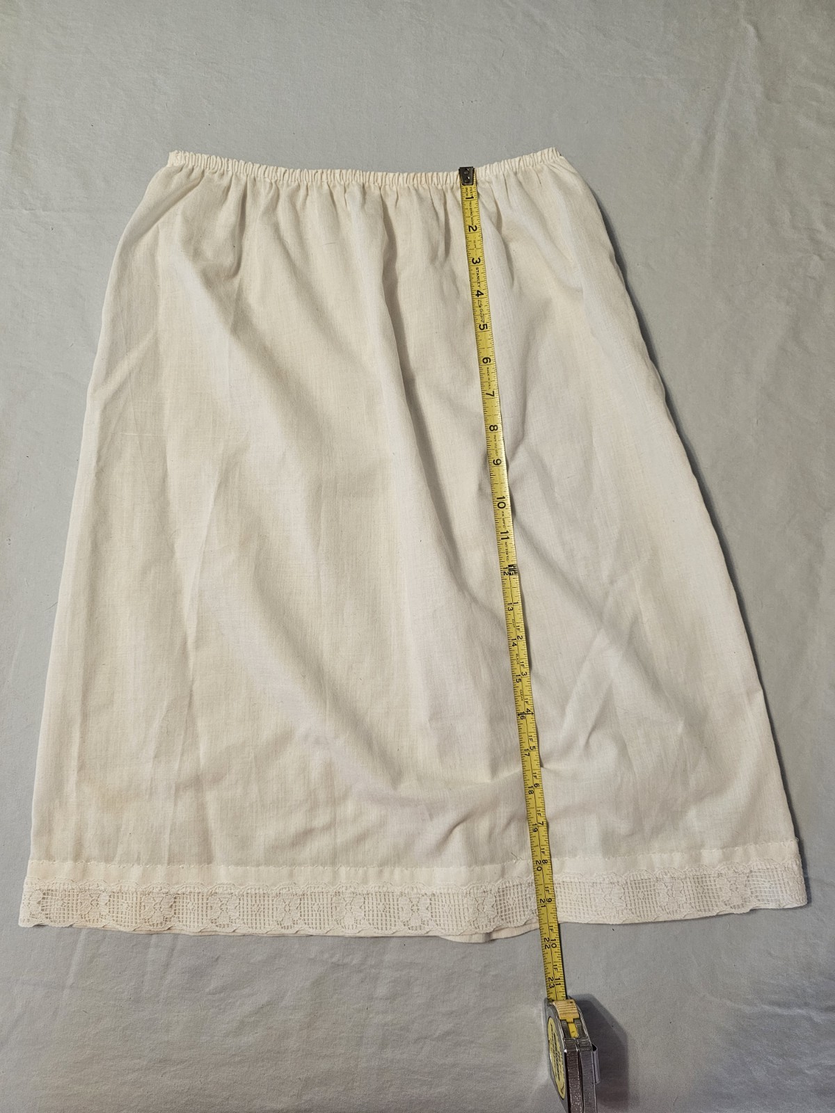 Vintage White Cotton Half Slip/Petticoat Lace Ruffle Trim 31&Prime; Waist 21.5&Prime; Long
