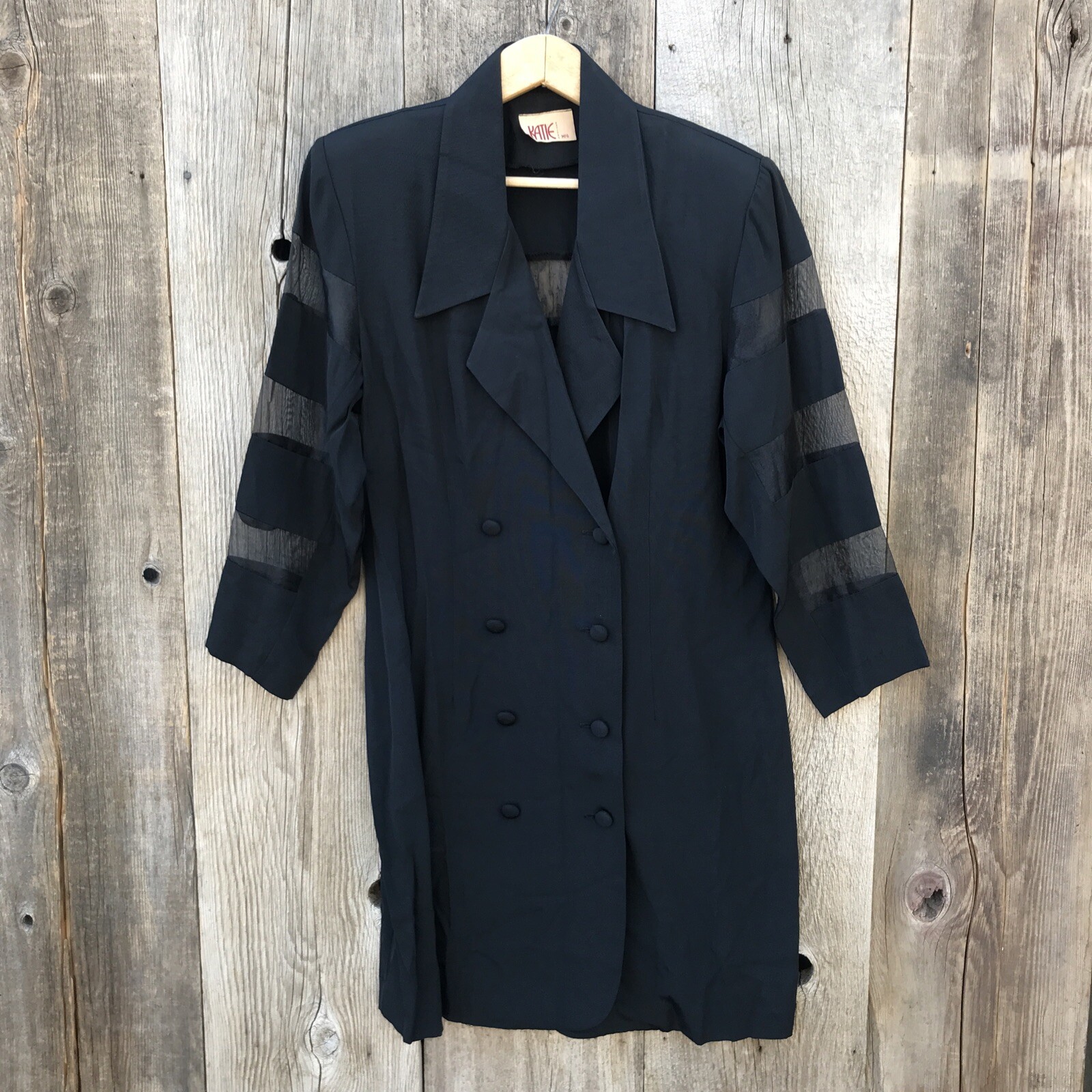 VTG 80s-90s Sheer Paneled Double Breasted Blazer Dress Power Shoulders, Large