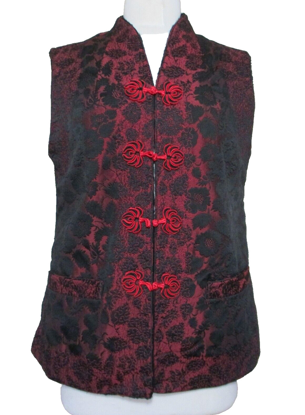 Vintage Peony Brand Reversible Chinese Vest M Women Red Black Shanghai China