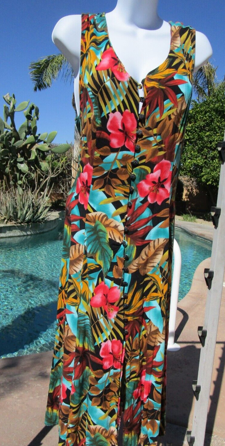 Vintage 80s dress sundress Joni Blair tropical 18 M 38&Prime; bust cinch waist