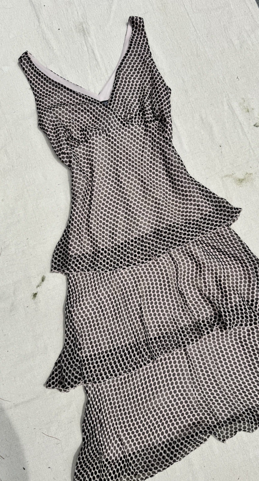 Vintage 1990s y2k Polka Dot Silk Dress Tiered Black White Midi Dress
