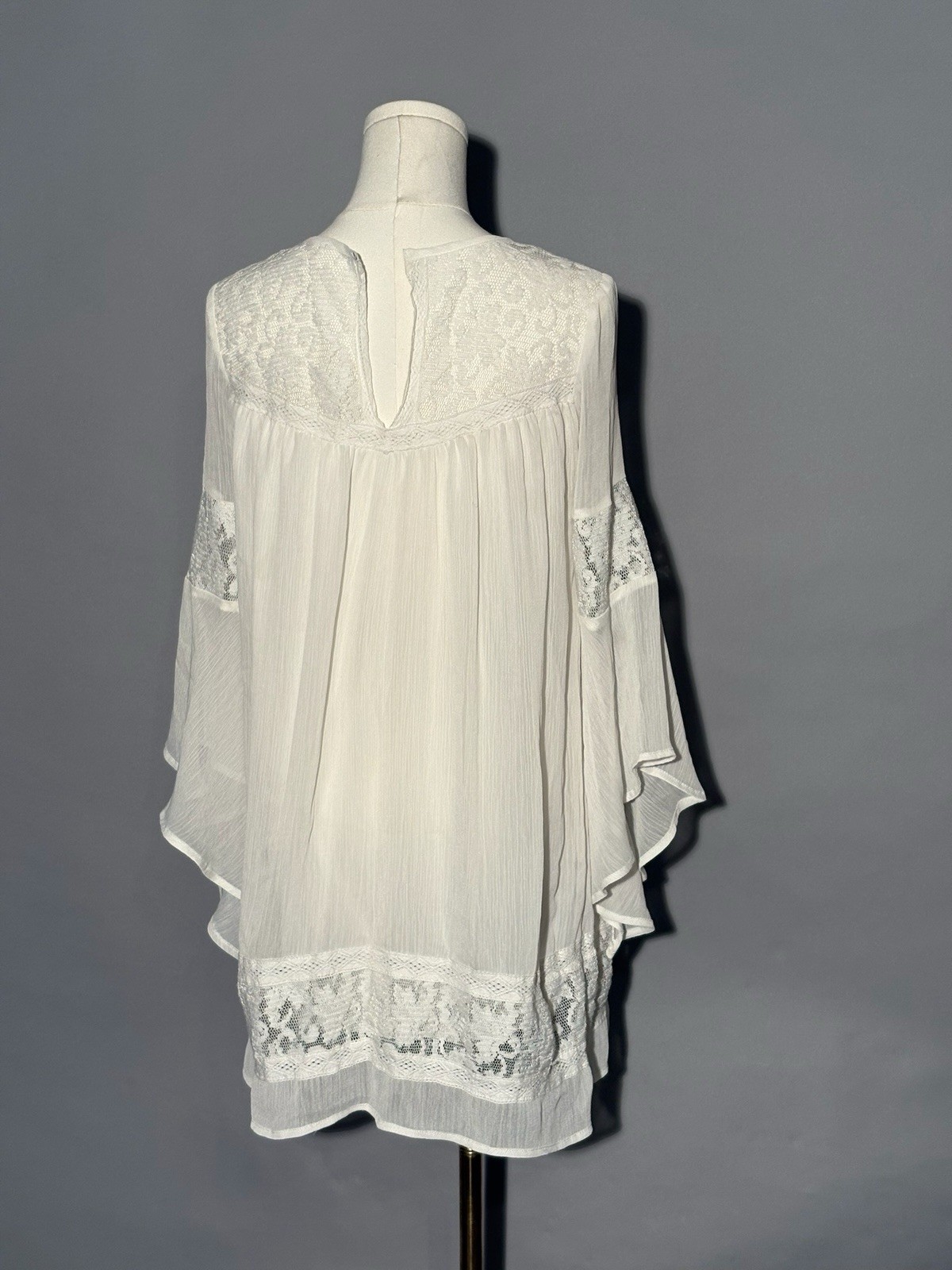 Vintage Style white peasant blouse with lace trim and bell sleeves Lingerie Top