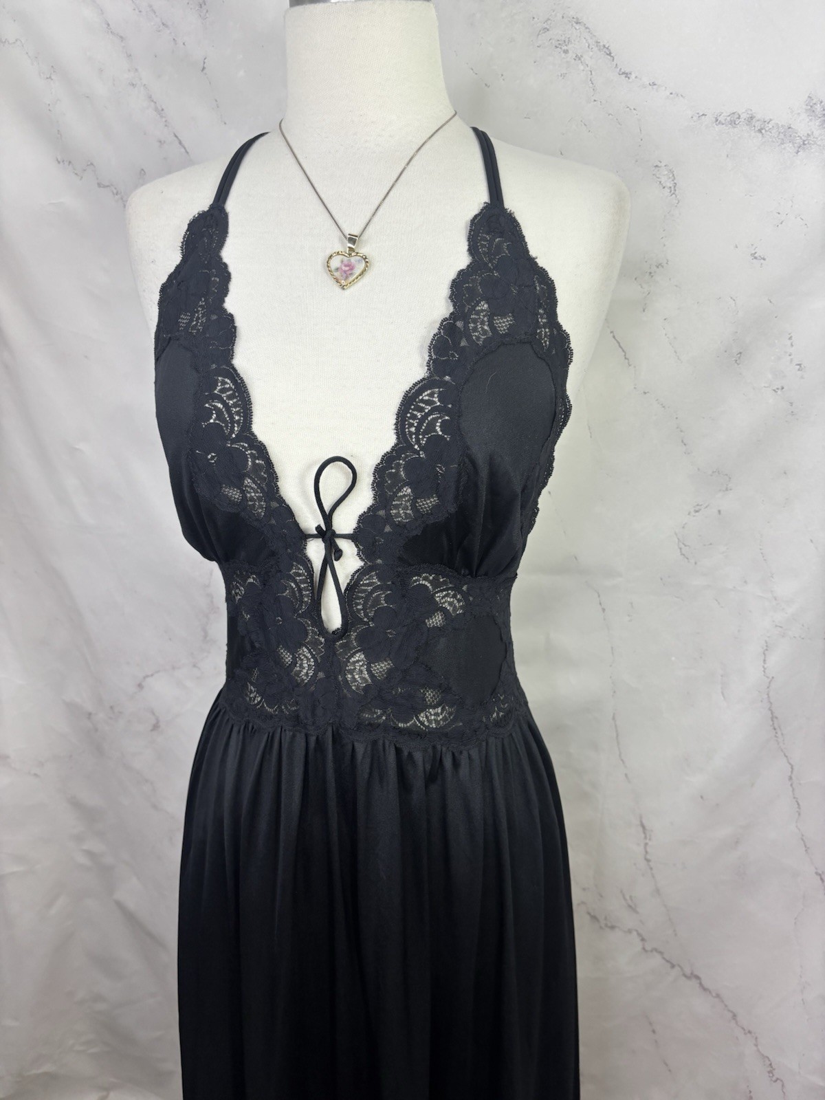 Vtg 70s Lily Of France Full Sweep Slip Dress M Black Old Hollywood Whimsigoth