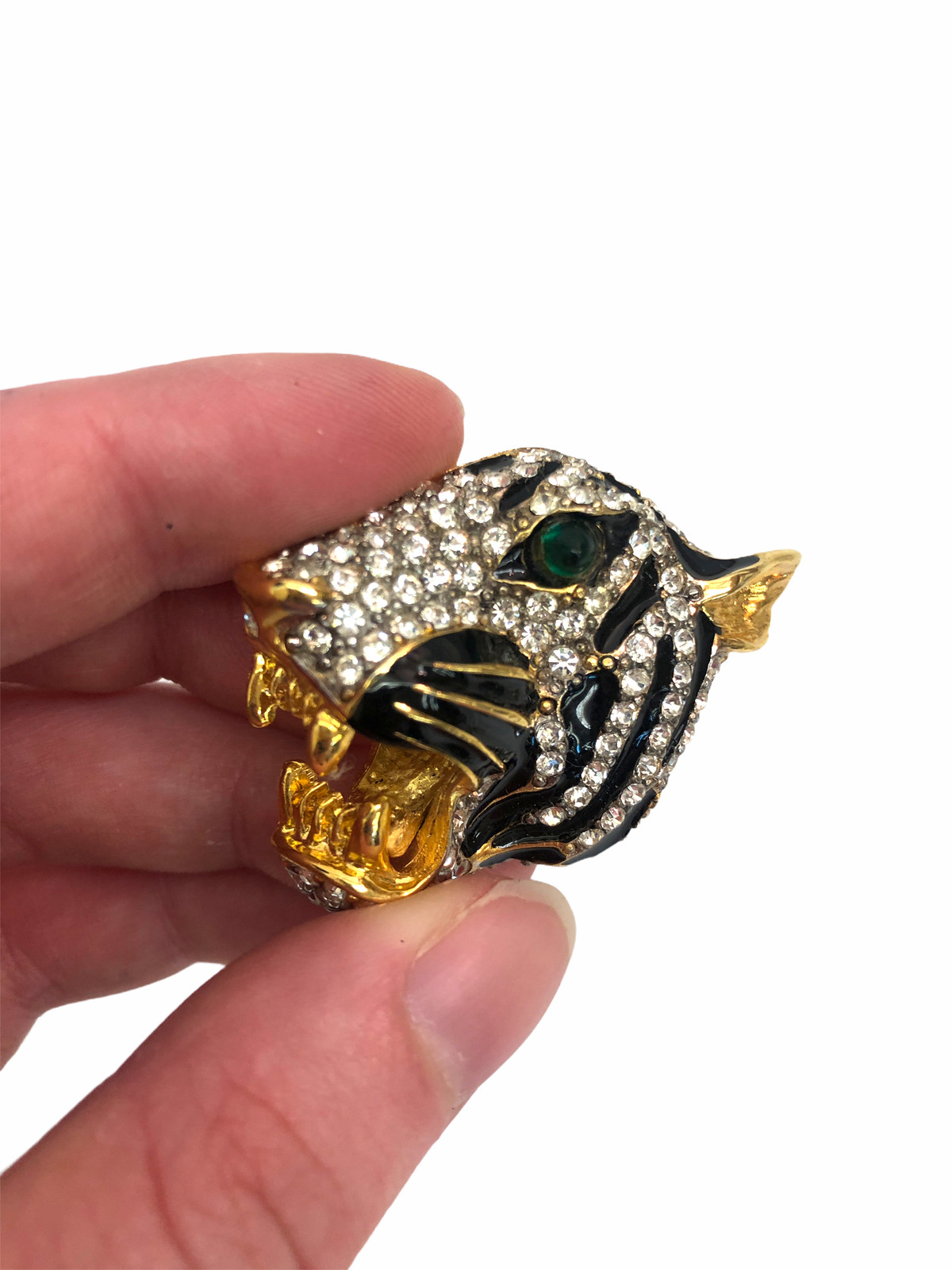 Vintage VTG Kenneth Jay Lane Tiger Jaguar Rhinestone Enamel Brooch Pin