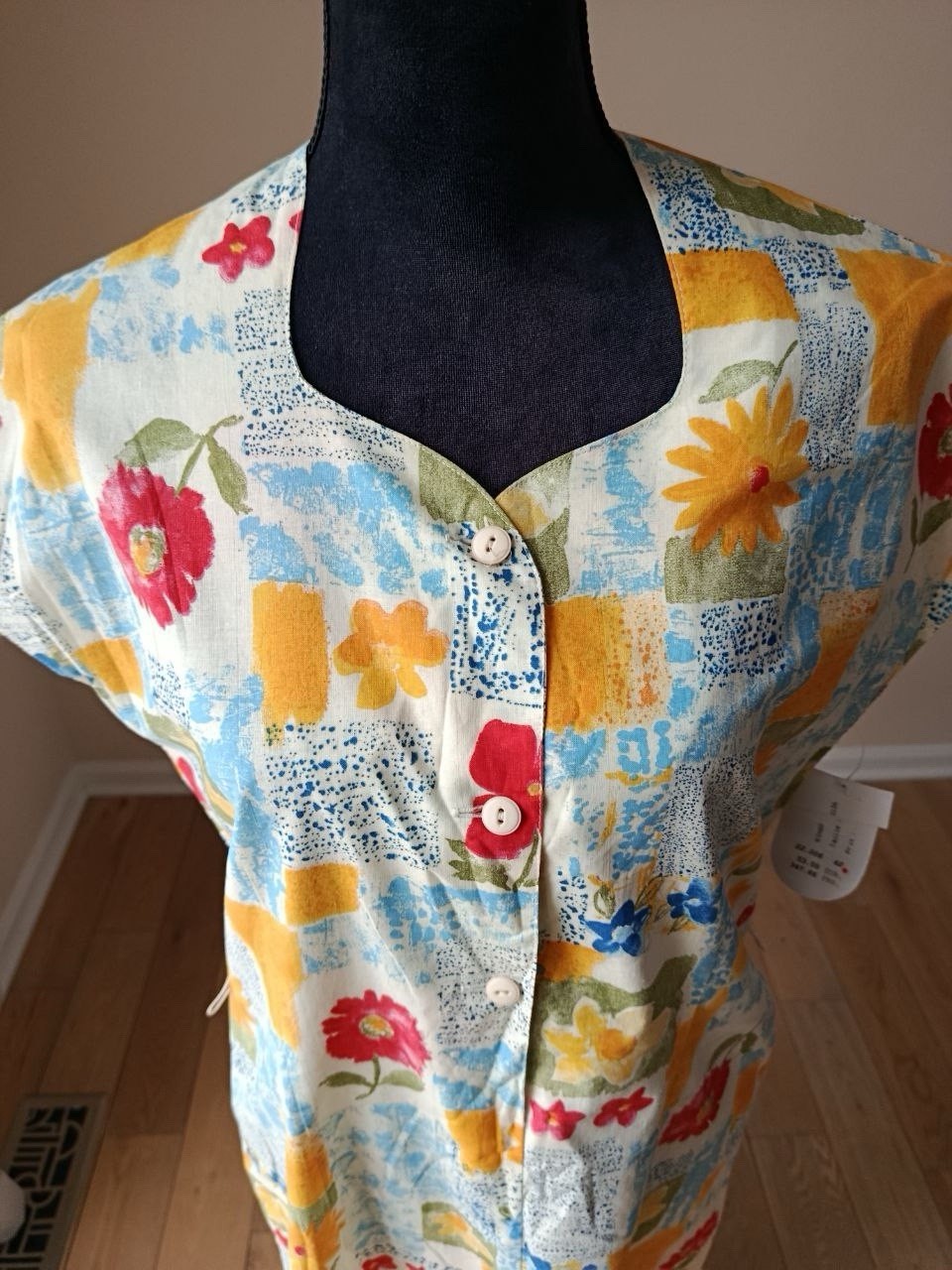 Vintage 1970 Guy Dubois New Floral Print Midi Dress Medium Made in France