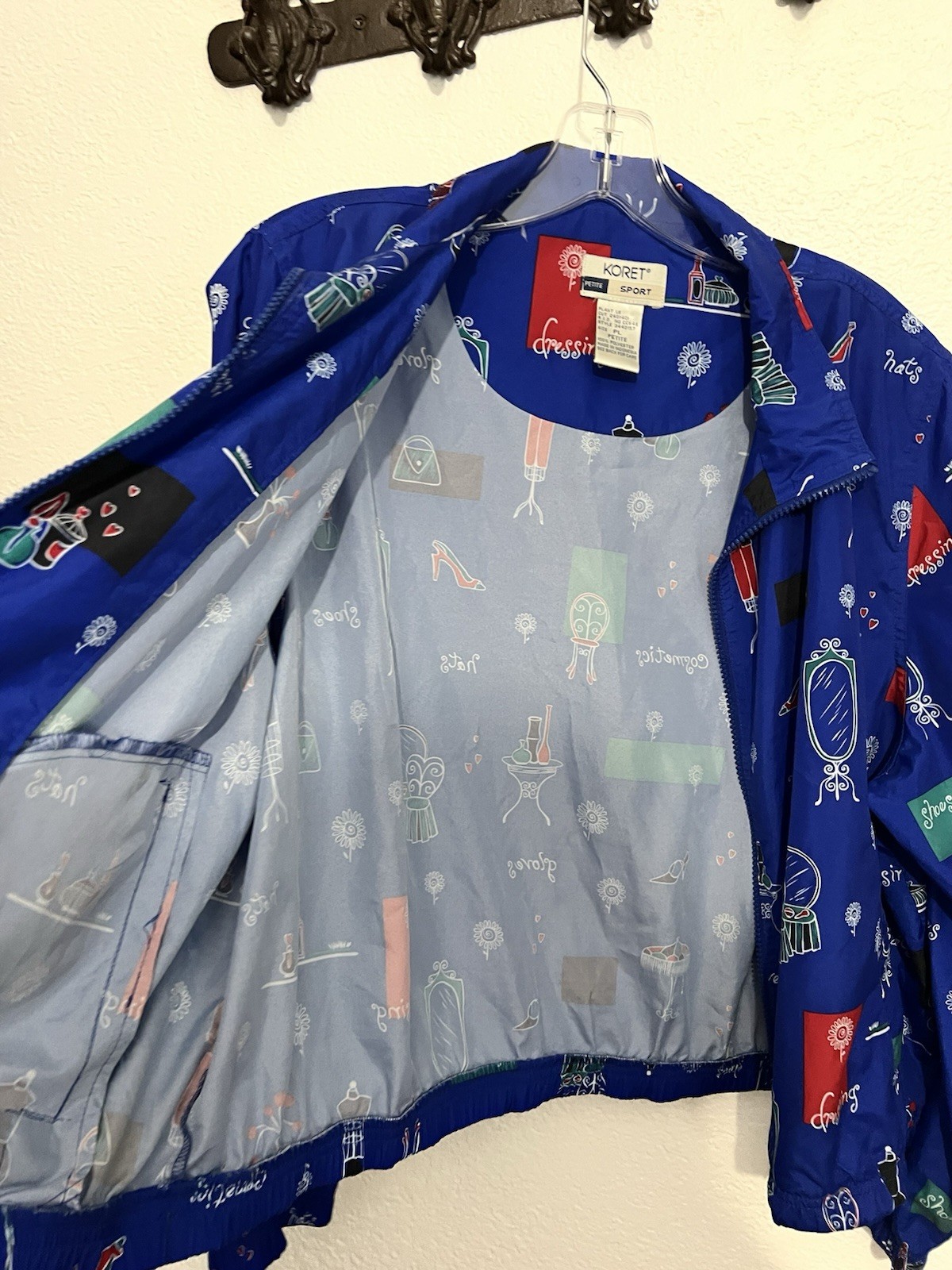 Vtg Koret PLrg 80’s Windbreaker Novelty Artsy Kitschy Quirky Beauty Jacket