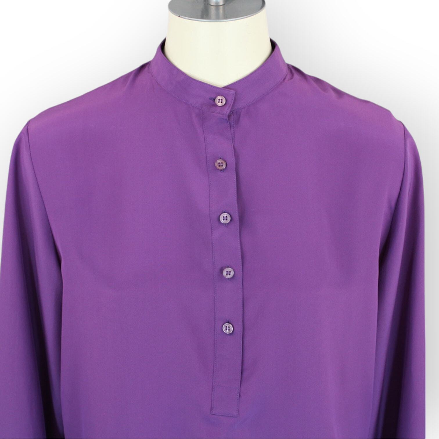 Lloyd Williams for Neiman Marcus Satin Blouse (8) Purple Long-Sleeve