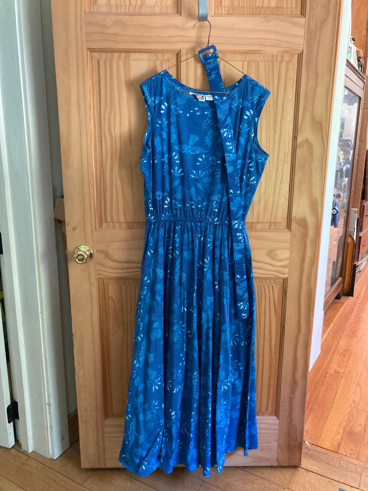 Vtg Java Wraps Blue Cotton Maxi Evening Dress Full Skirt Belt Women&rsquo;s L St Croix