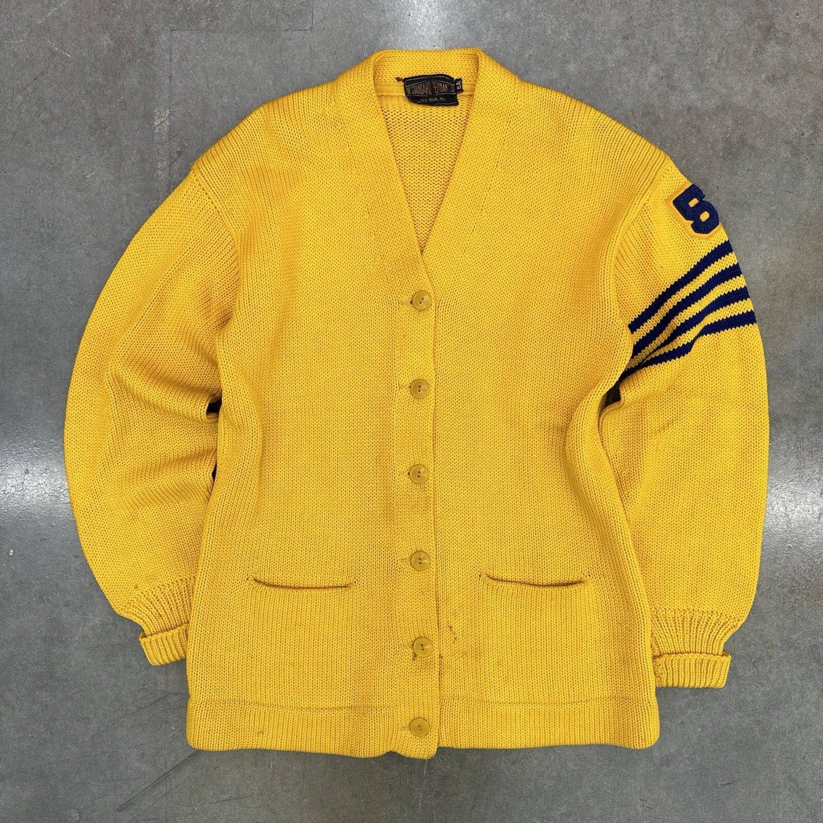 Vintage 1950s The Standard Pennant Co Yellow Wool Cardigan Size 44 Chain Stitch