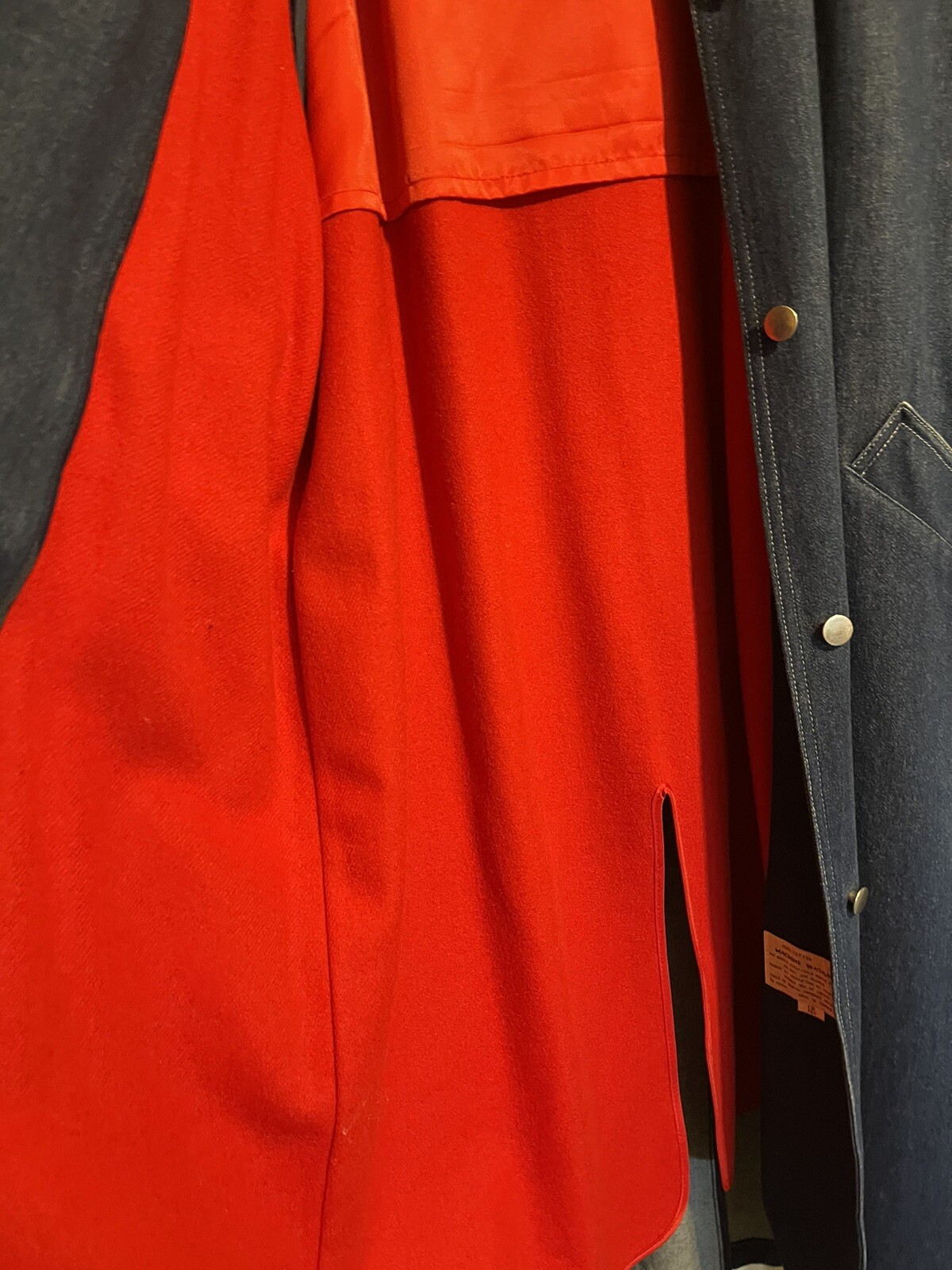 Vintage denim long duster coat wool lined womens sz 12P Western MISTY HARBOR