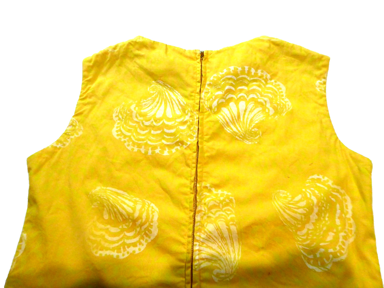VTG 60s Flutterbye Mod Shift Dress Yellow Pique Shell Lace Summer Resort Sun S