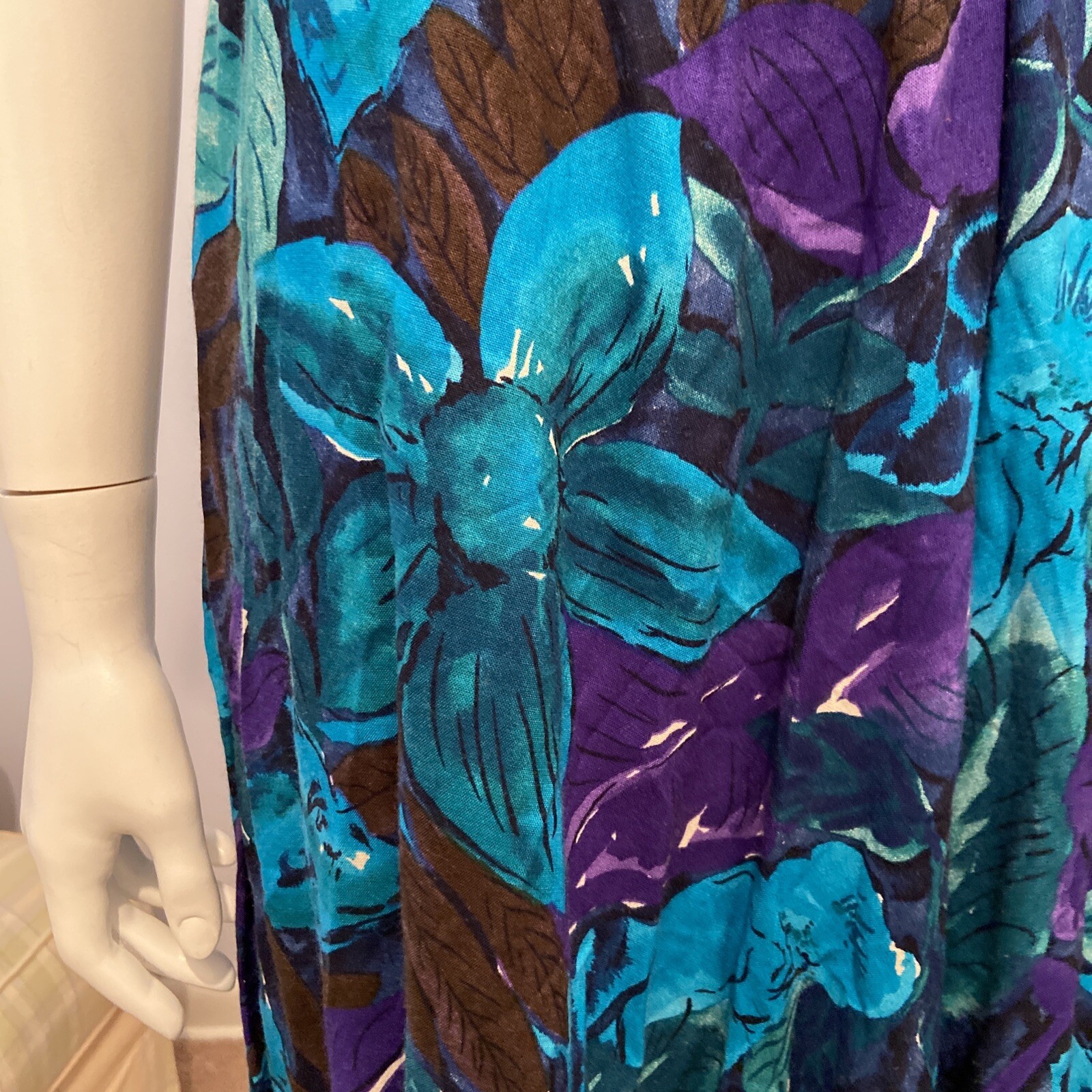 Vtg Jessica Howard Dress Big Flowers Leafs in Greens & Purples Pockets Size 8