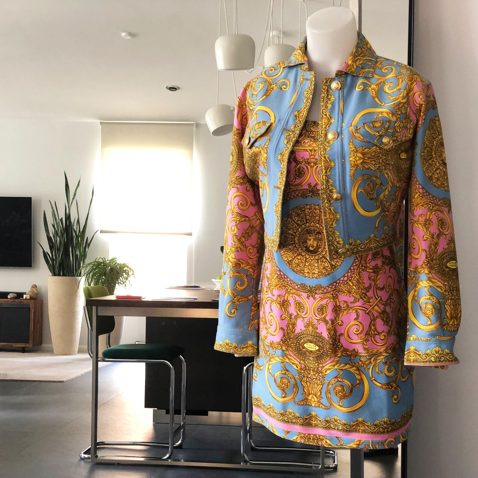 GIANNI VERSACE denim jacket & mini dress Golden Vanitas print 42 from S/S 1992