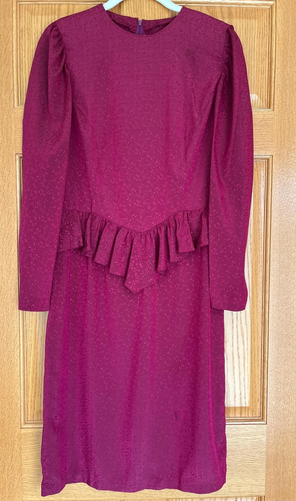 Vintage dress-handmade, wine color with peplum, size 6 READ
