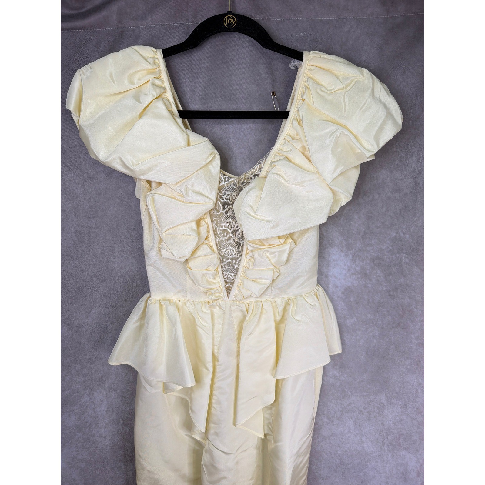 Climax Karen Okada Dress Womens 5/6 Ivory Vintage 80s Ruffle Peplum Gown