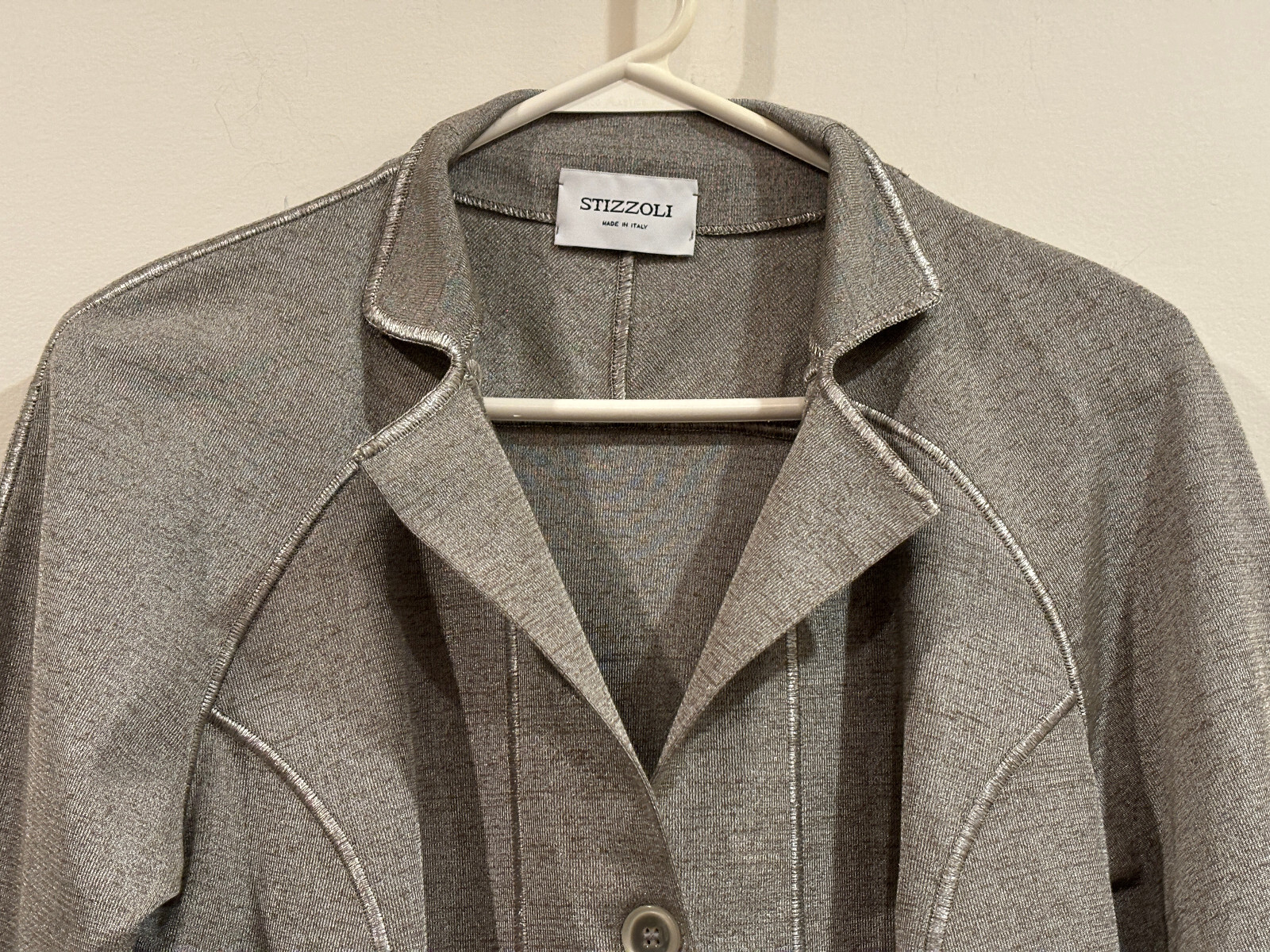 Vintage Stizzoli Silver Gray Polyester & Cotton Jacket Made in Italy – 42