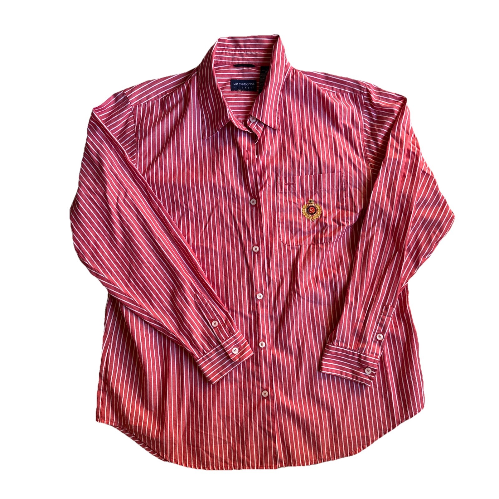 Vintage Women’s Liz Claiborne Sport Red & White Striped Button Up Top Size L