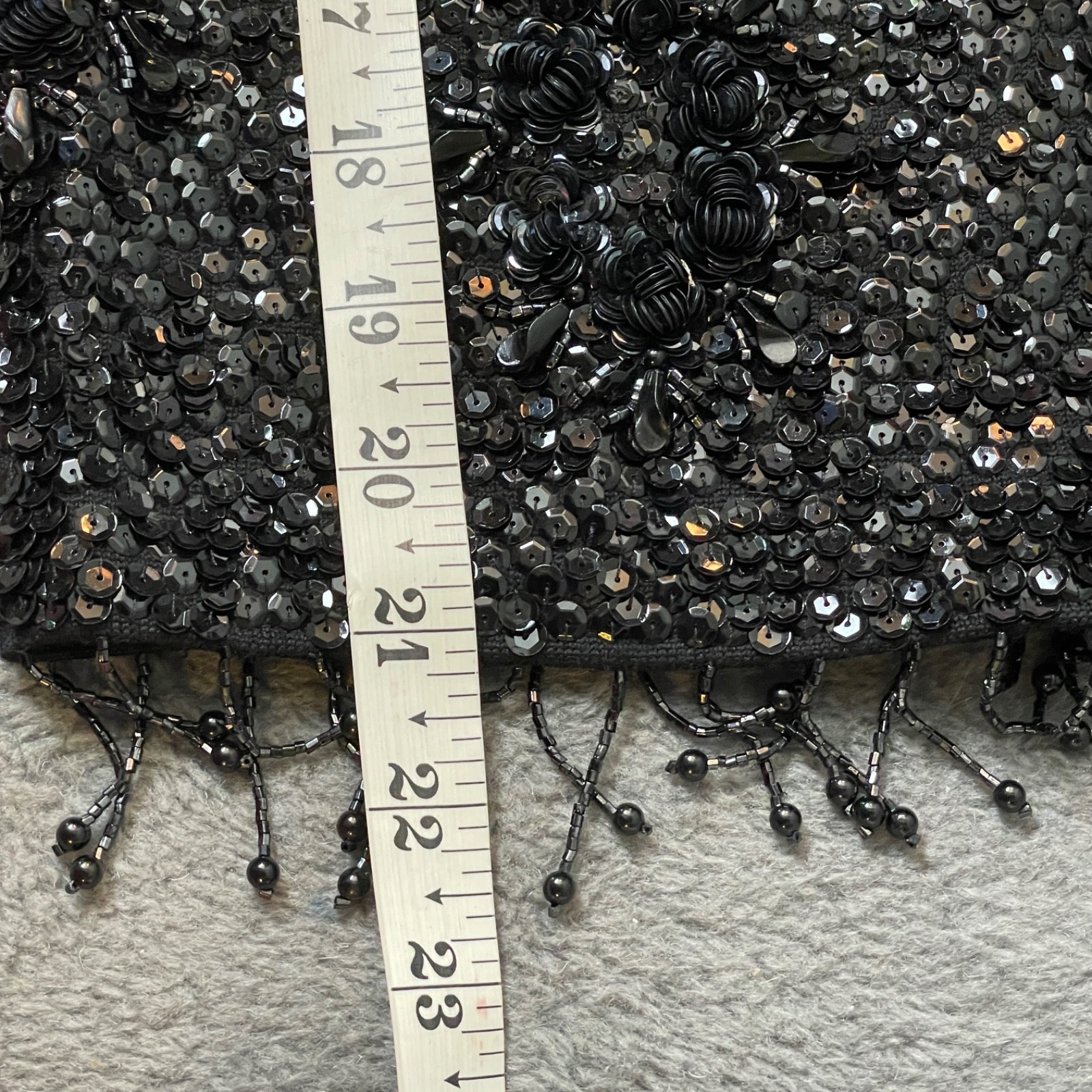 Vintage Black Sequin Beaded Fringe Tank Top Meduim Wool Evening Elegant 60s VTG