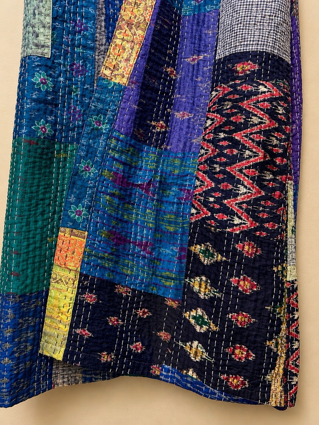 Vintage Silk Kantha Patchwork Robe Handmade Quilted Kimono Belted One Size