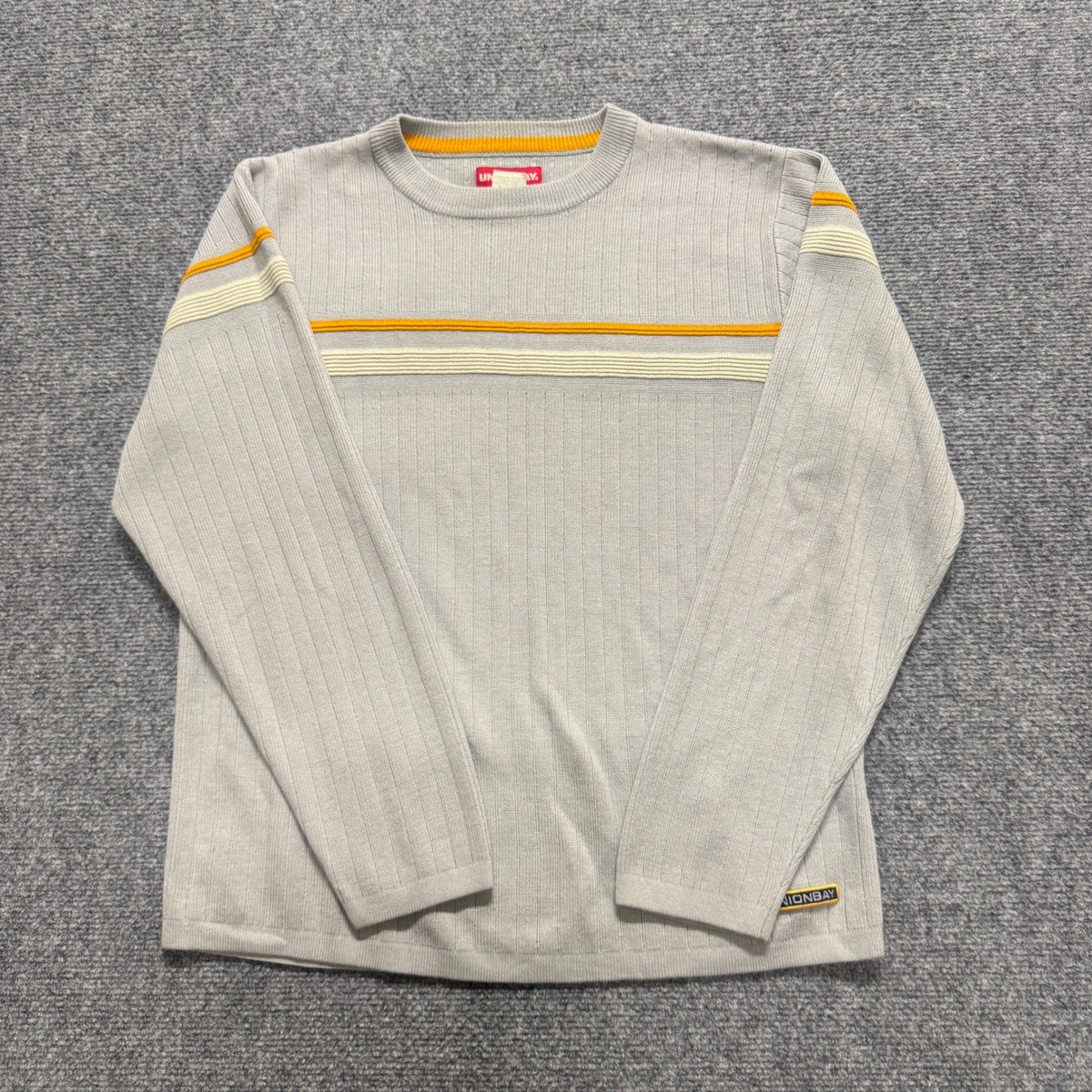 VTG Unionbay Striped Pullocer Sweater Womens S Gray Yellow Y2K Cotton Blend