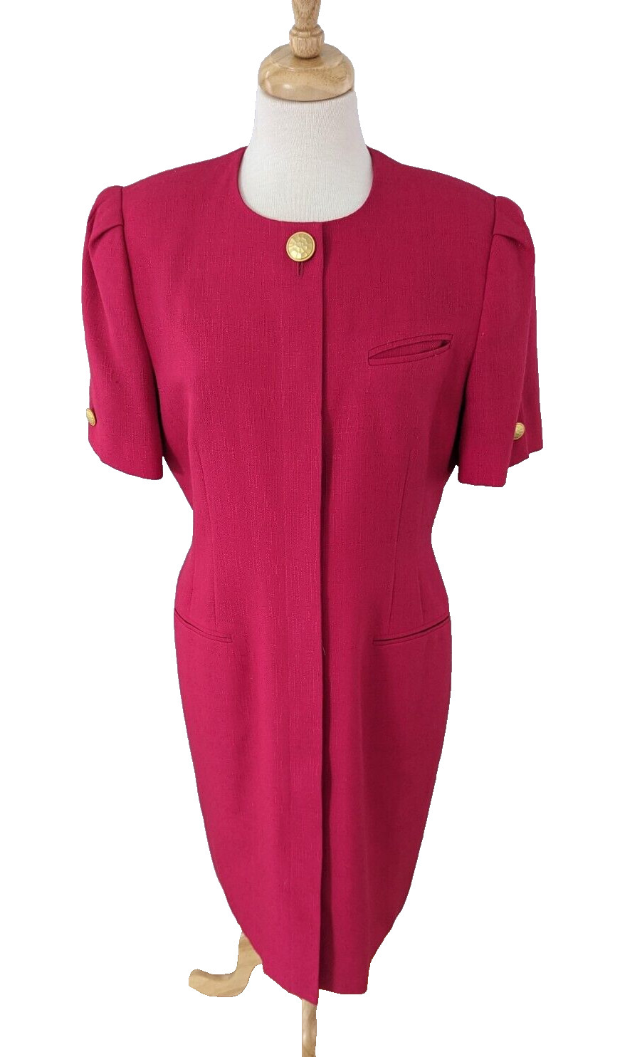VTG 80&rsquo;s Kasper ASL Pink 12P Dress Round Neck Button Front Lined Short Sleeve