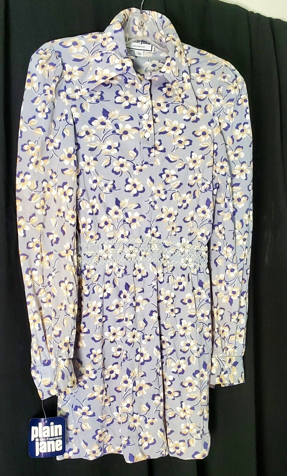 VTG PLAIN JANE 80&rsquo;S-90&rsquo;S LILAC & CREAM FLORAL DRESS – SZ. 11 (NEW WITH DEFECT)