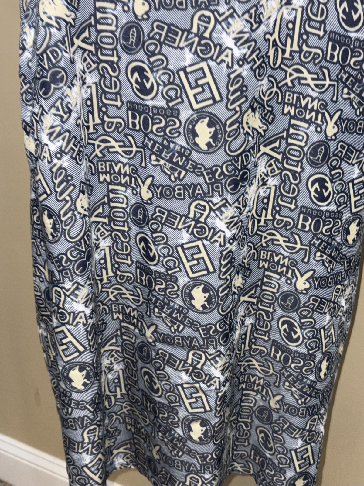 y2k designer logo dress repeating various designers rare L -xl Estate Find