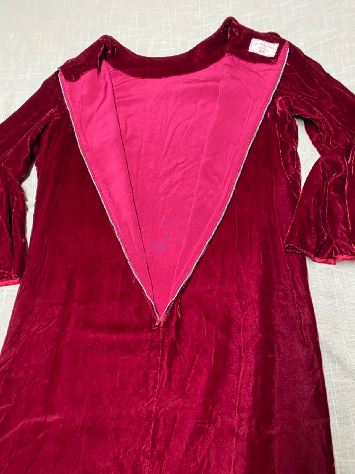 Vintage Velvet Dress 60s Maxi Handmade Red Burgundy Gothic Witchy Mod Glam 1960s