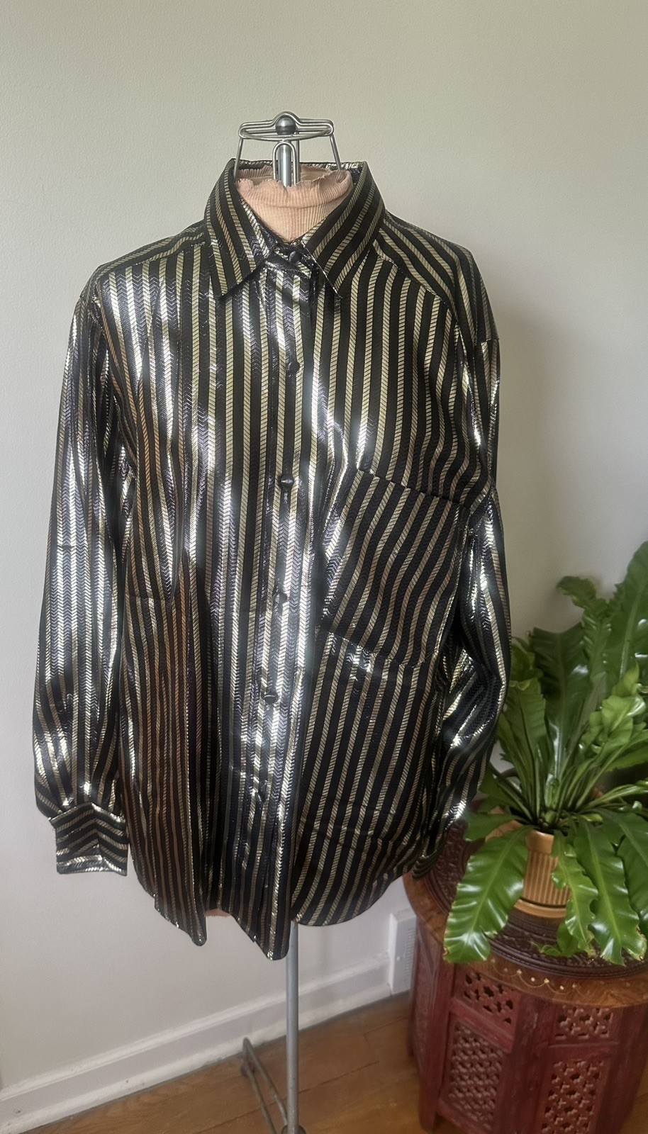 80’s Christian Dior Black & Gold Striped Lurex Top
