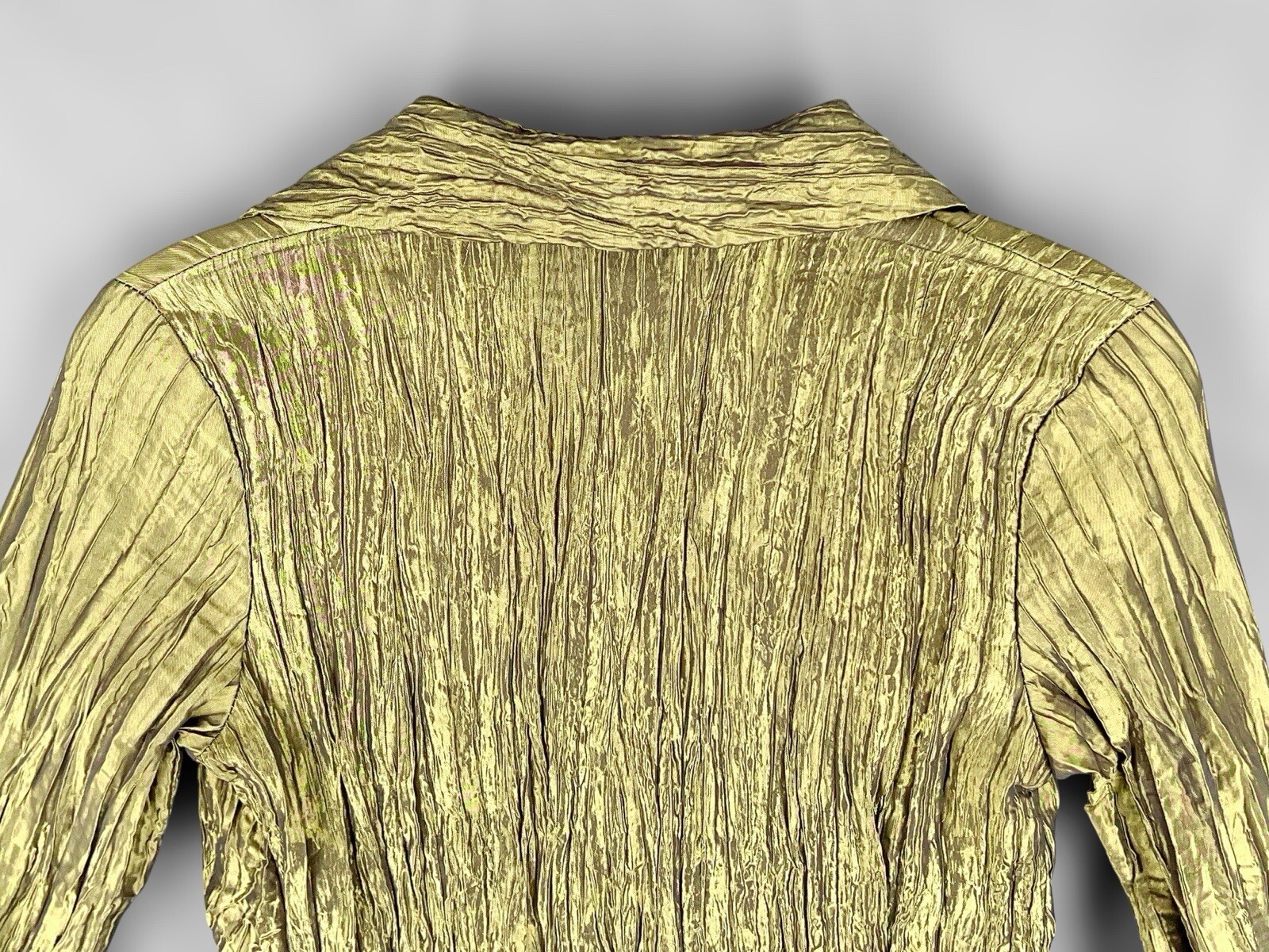 Y2K 90s Milano Essentials Green Shimmer Button Up Blouse Top Sz M