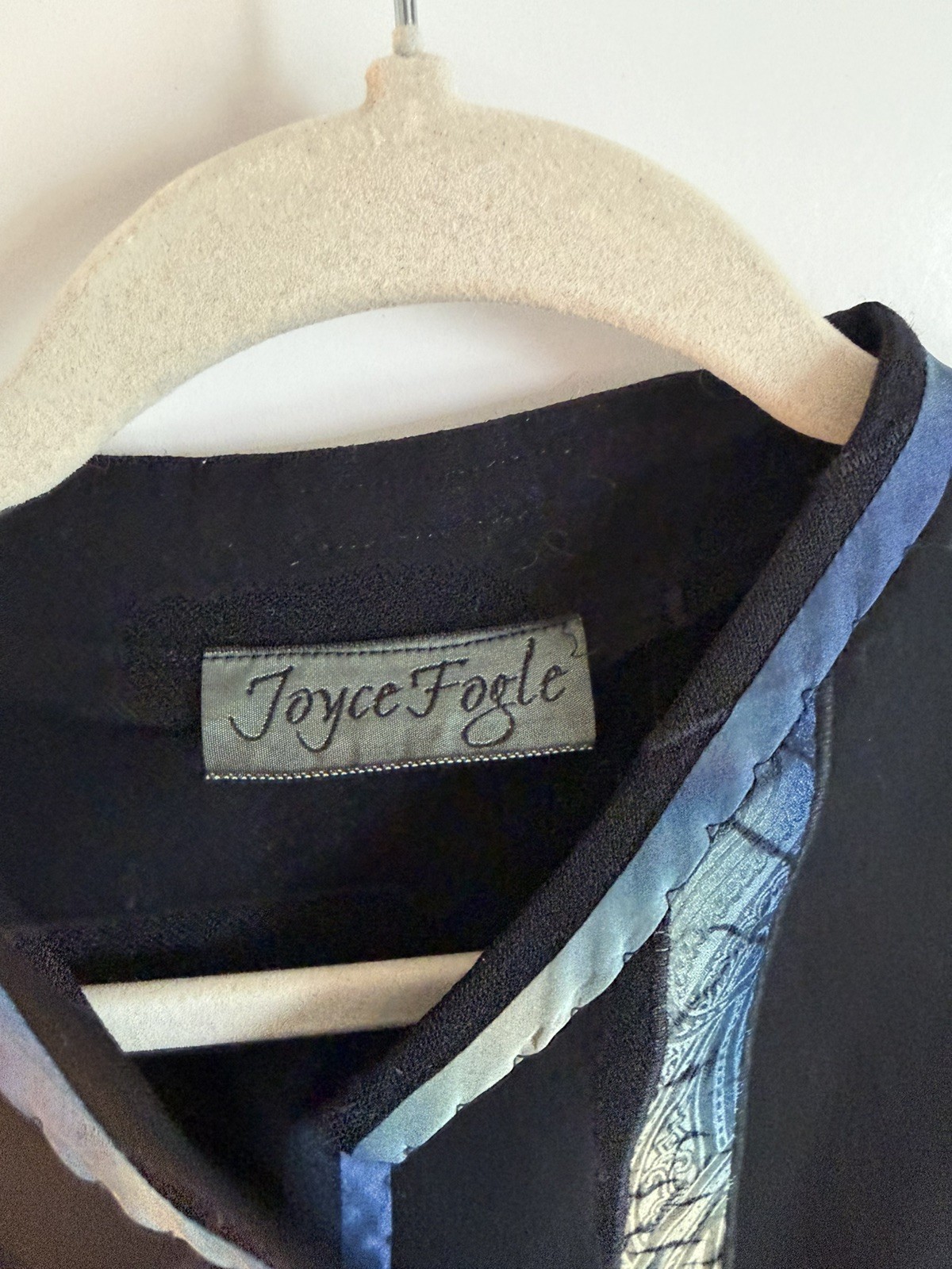 Avant Garde Wool Felt Tunic Top Black Blue Cutout Artsy Boho L XL
