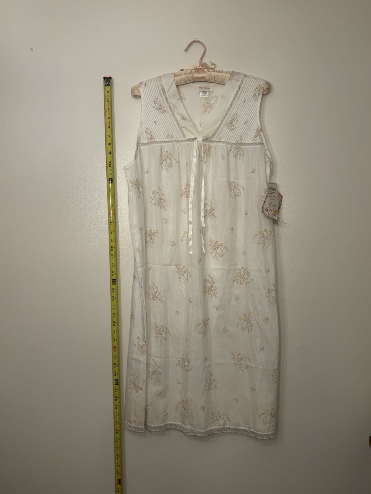 Vtg Barbizon Phyllis Shift Nightgown M New w Tag Deadstock Floral Smocked Lace