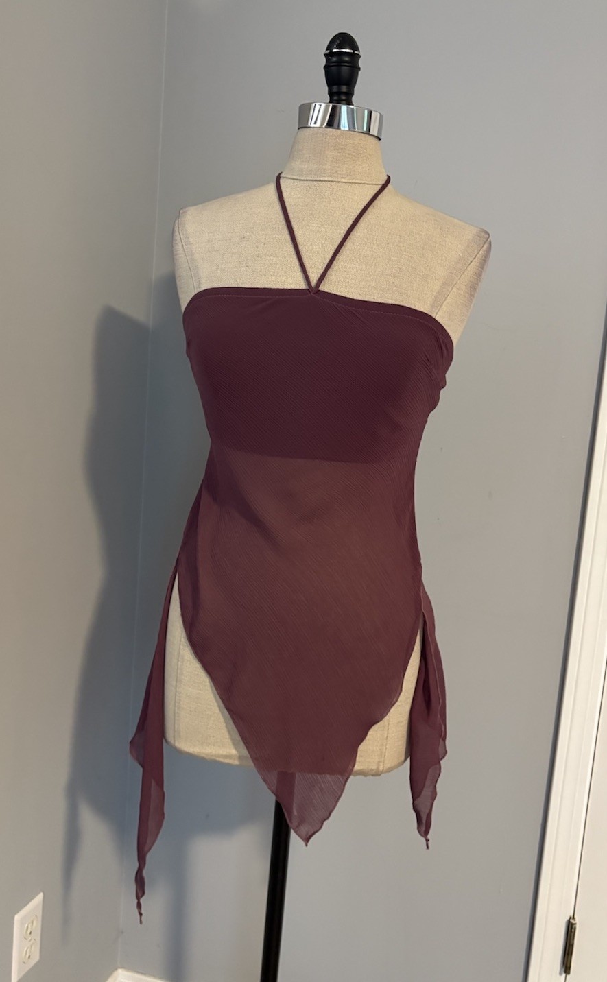 Vintage 90s Y2K Sheer Chiffon Strapless Top Asymmetric Bandeau Fairy Boho Goth S
