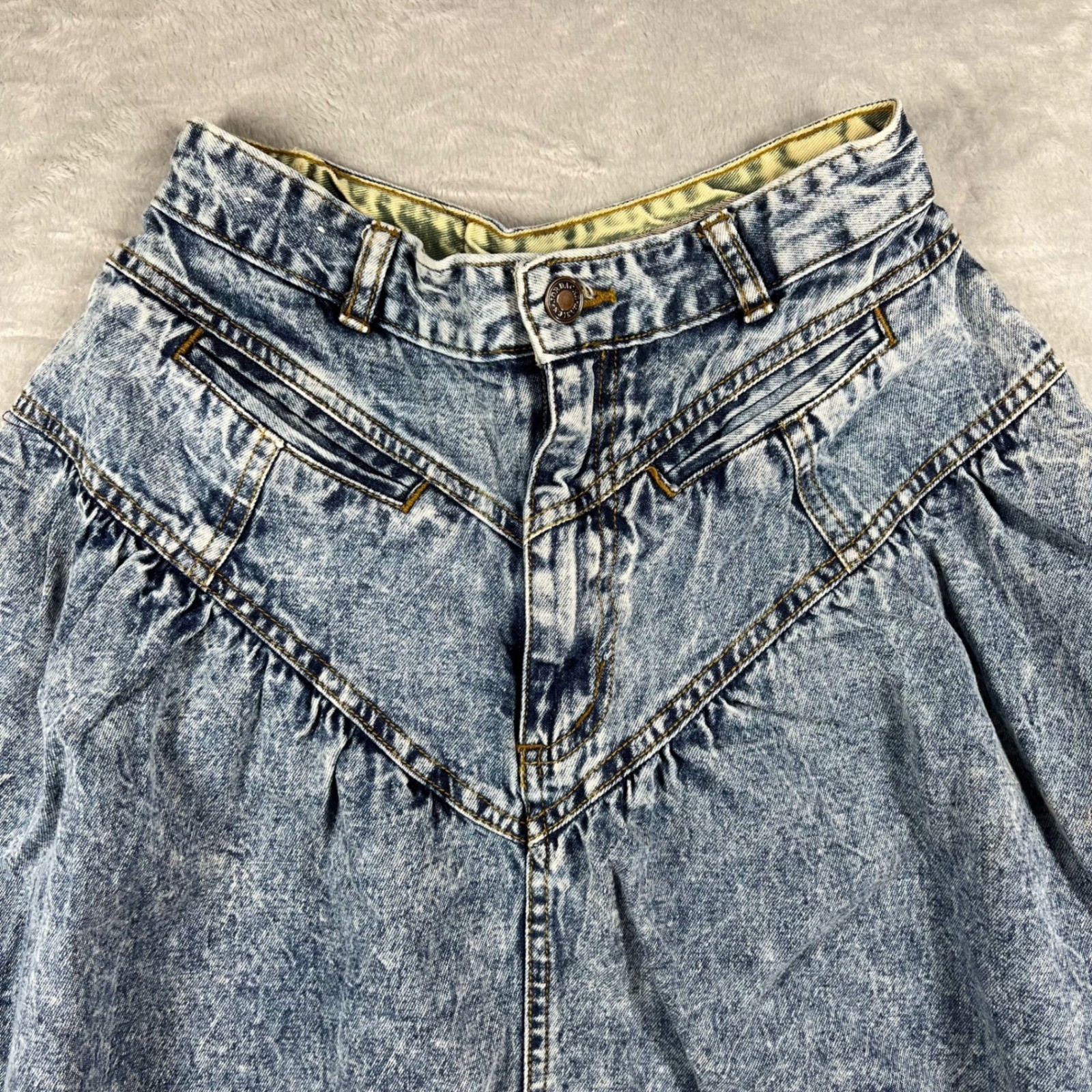 Vintage 80&rsquo;s Jordache Basics Acid Wash Denim Midi Skirt High Waist Pleated 5/6