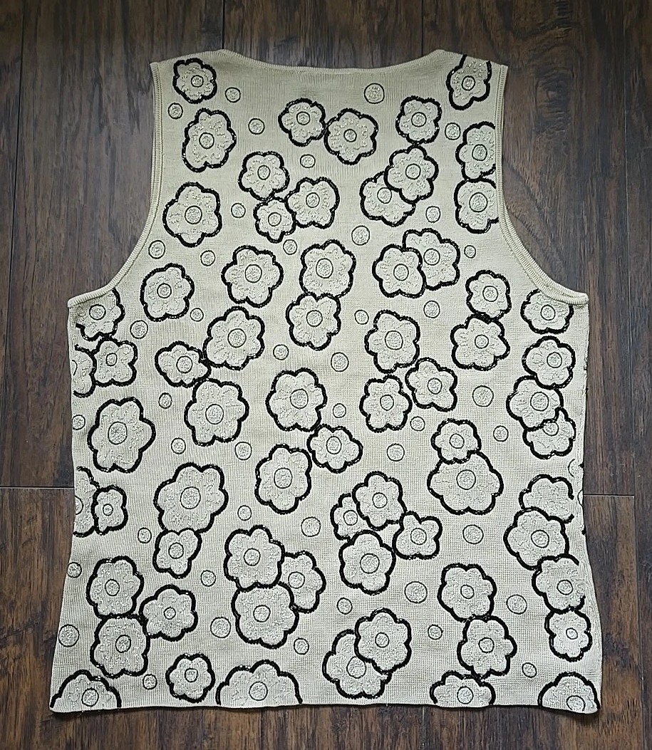 VTG 1990s 2000s MOD ANN TAYLOR Silk embroidered Sleeveless Top Size XL Tan Black