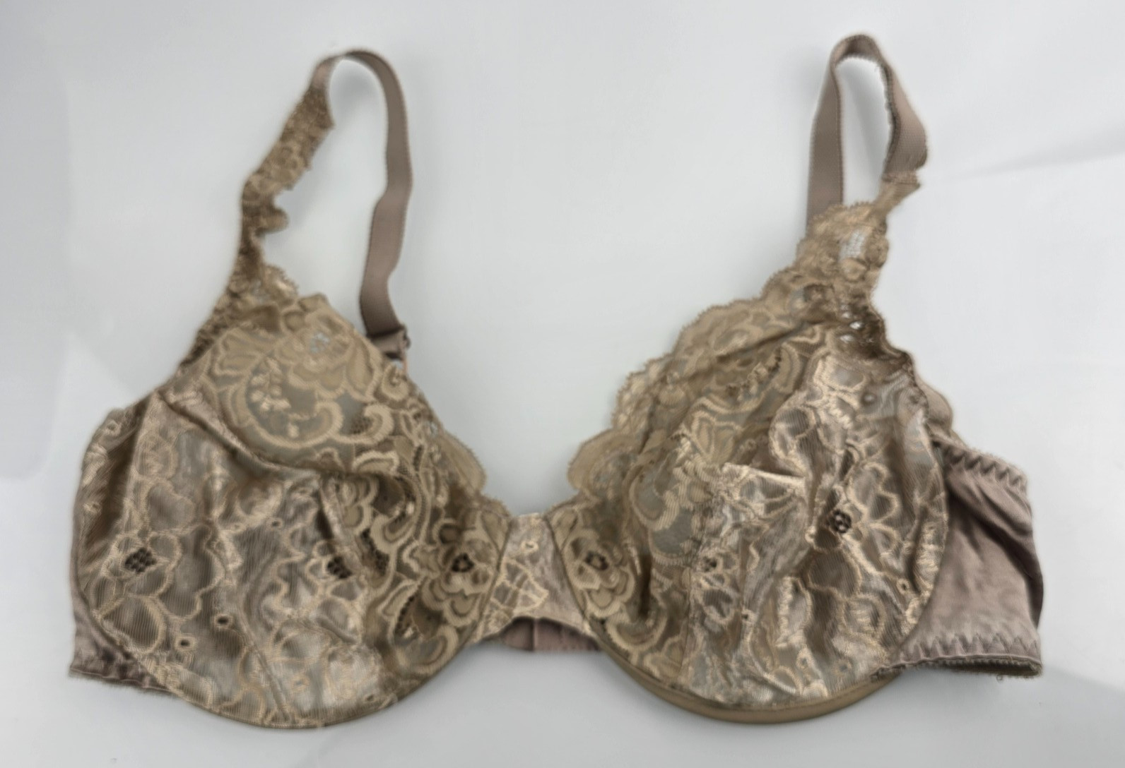 Second Skin Satin Lace Sheer Underwire Bra Vintage Taupe 38C Style 33580