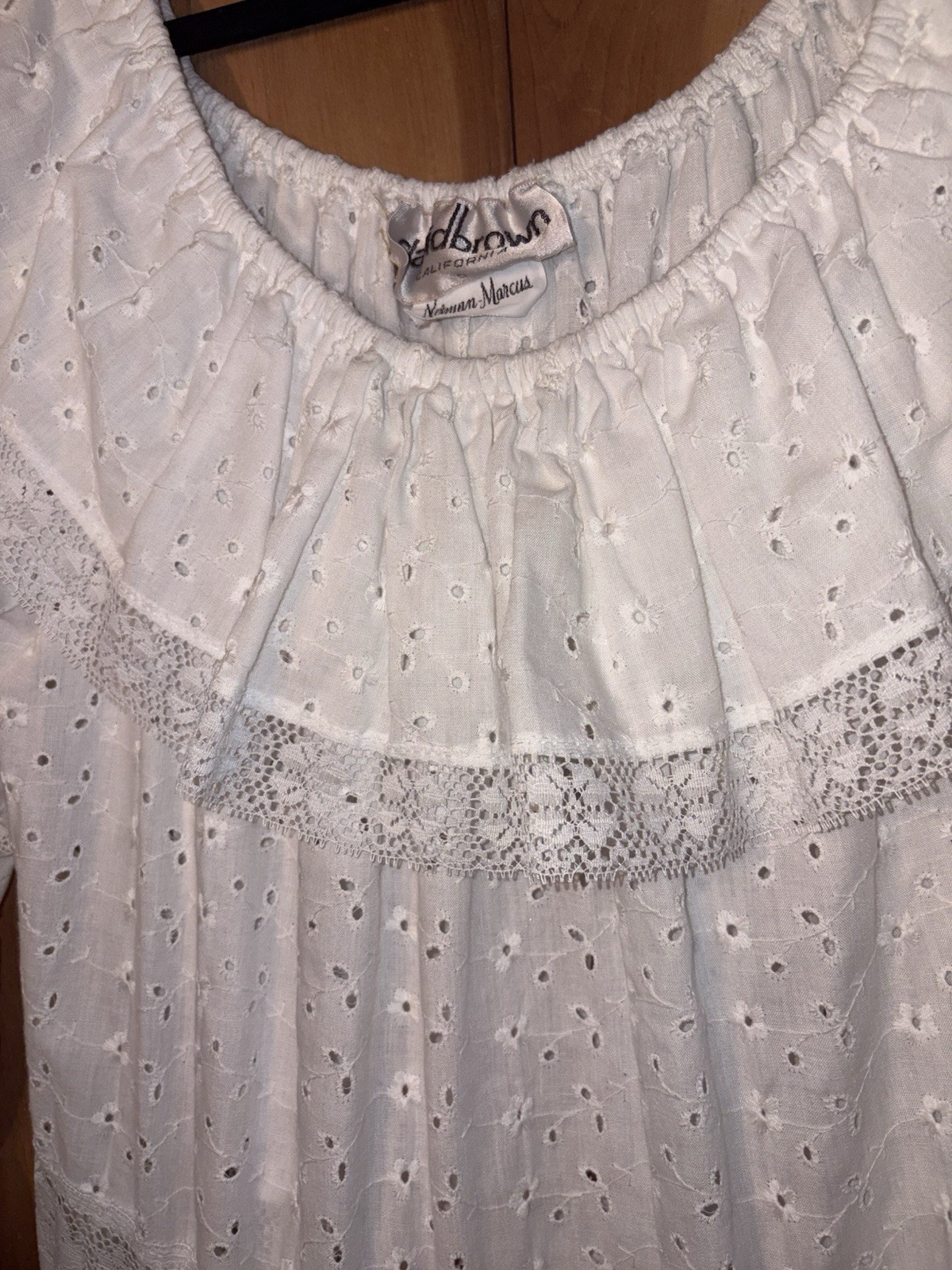Vtg 70&rsquo;s David Brown CA Prairie Cottagecore Dress Tiered Eyelet L/XL READ Tag S