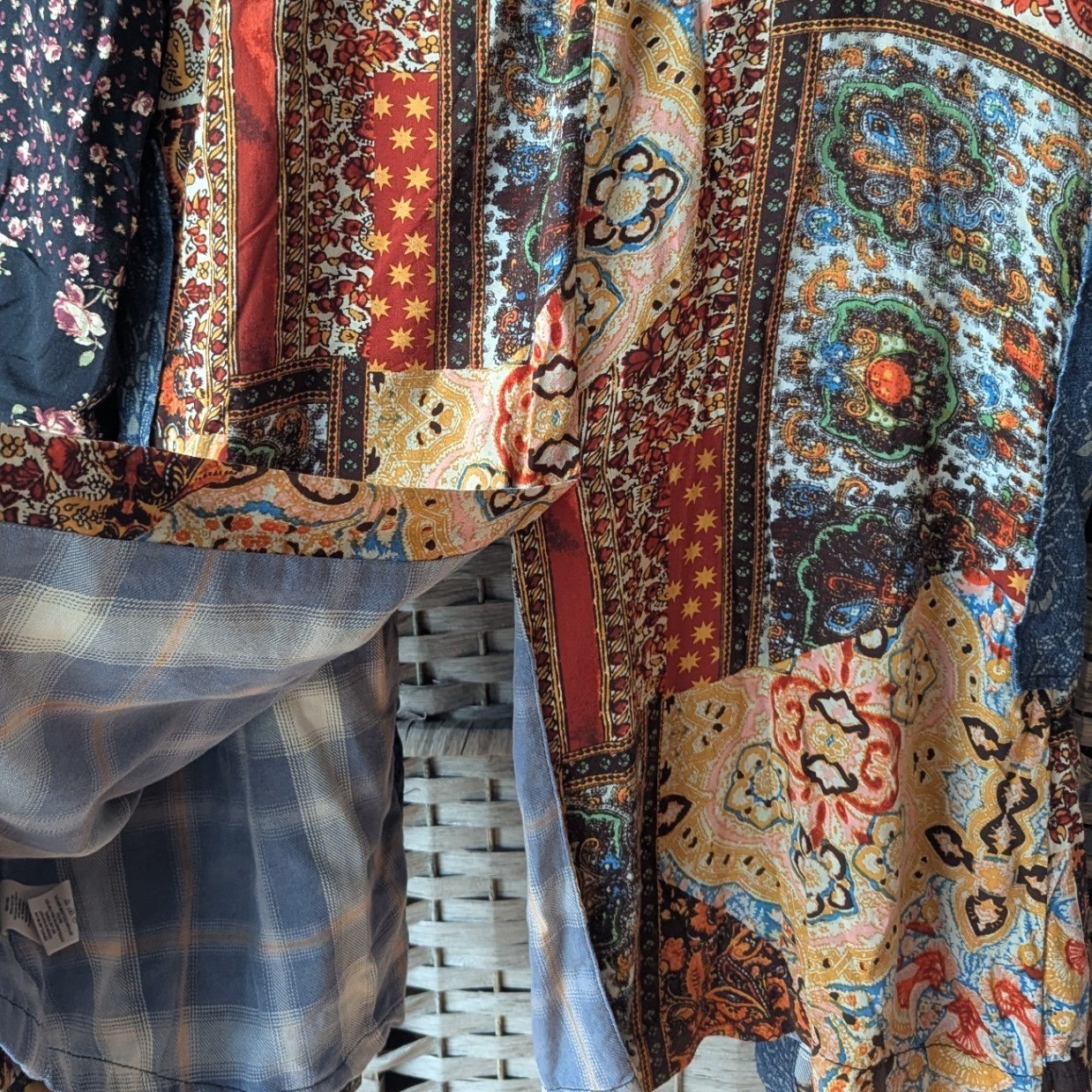 Free People Song Bird Duster Jacket Patchwork Mixed Print Sz M Boho Festival