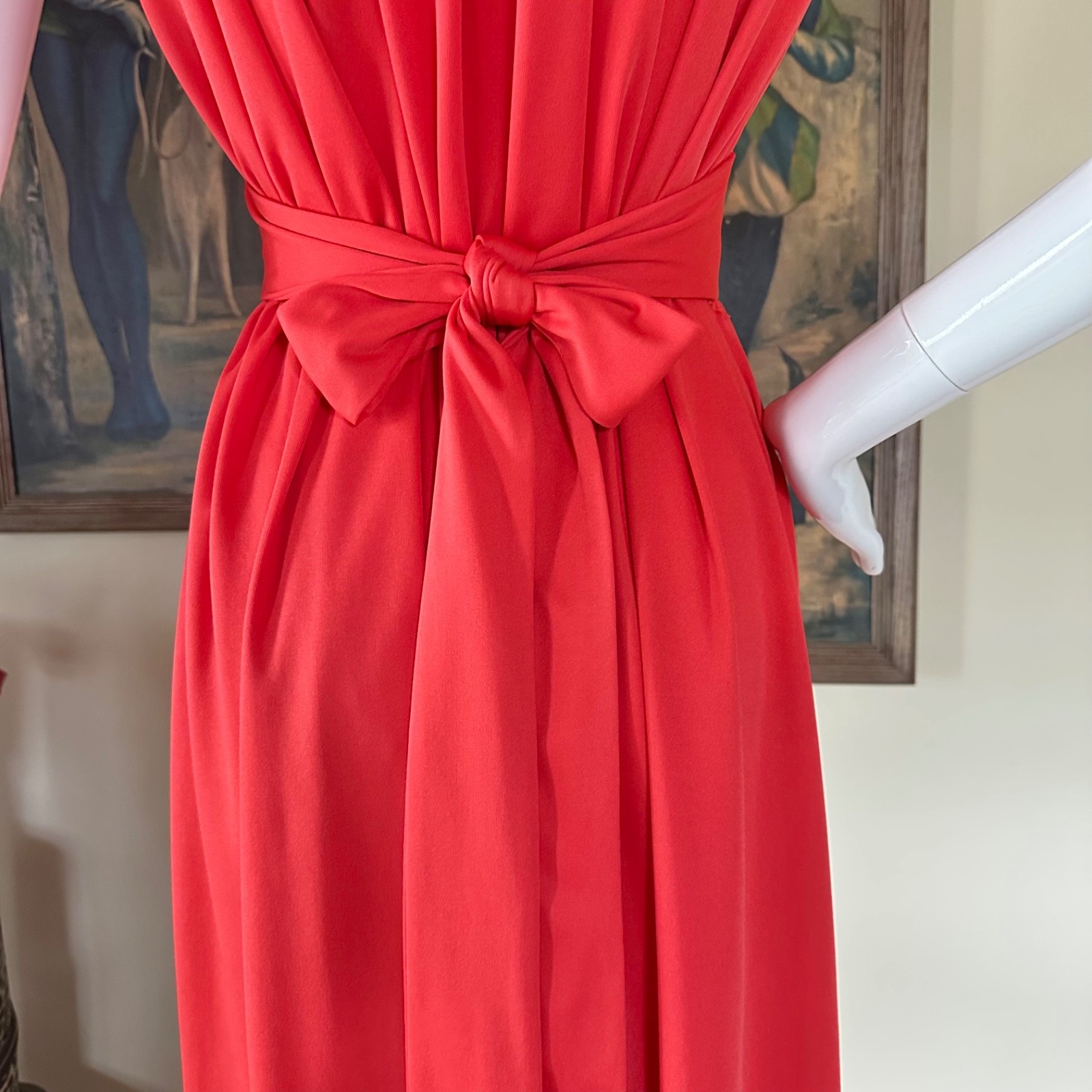 Vintage 1970s Cherry Tomato Disco Goddess Jersey Dress Studio 54 Full Skirt by M
