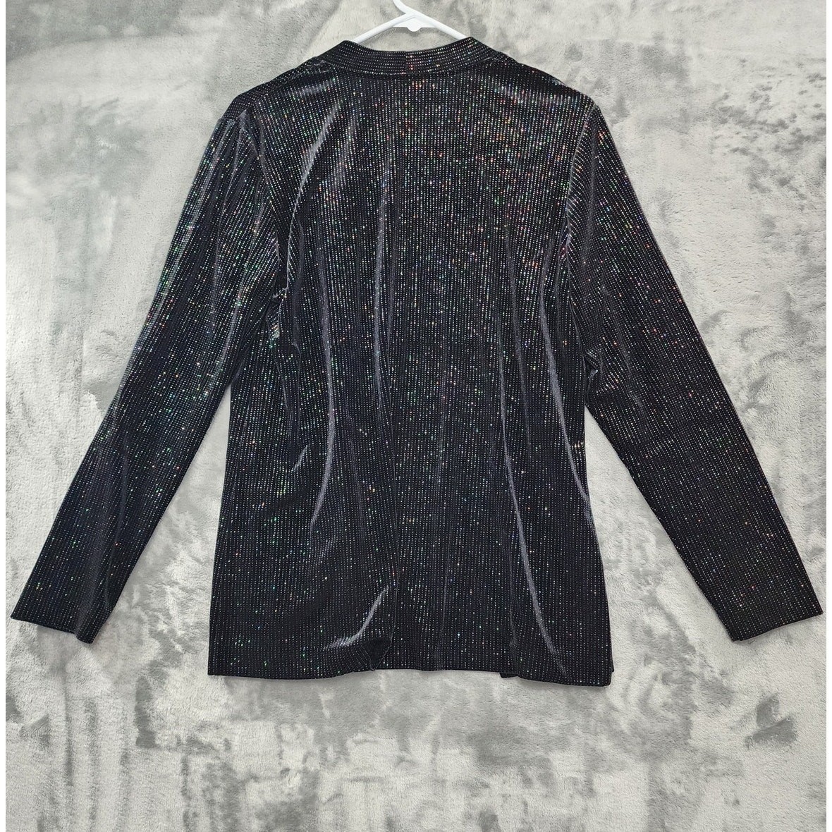 Vintage 90s Graff Jacket Womens S Black Rainbow Glitter Velvet Open Front Formal
