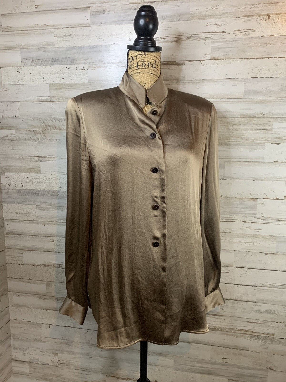 VINTAGE JOAN & DAVID MADE IN ITALY BRONZE BUTTON DOWN BLOUSE TOP SIZE 42/8