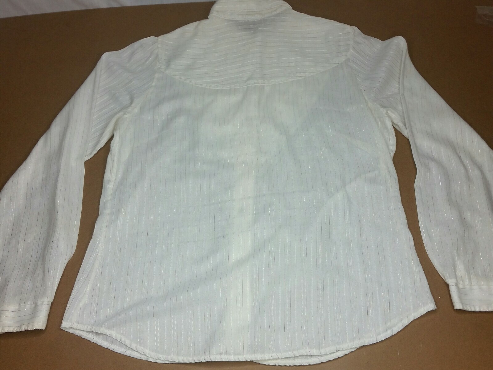 Vintage Womens Fenton Western Shirt Pearl Snaps Ruffled Yoke Metallic Med/LG USA