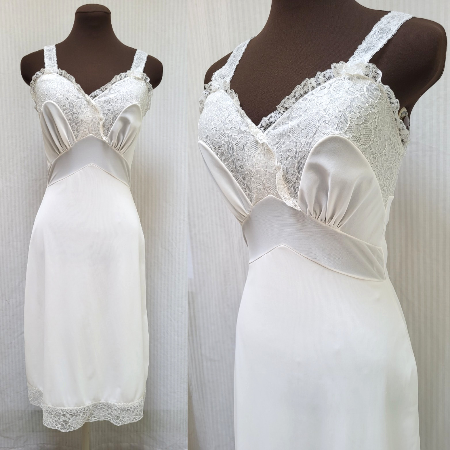 Vintage CHARMODE White Nylon Tricot Lace Full SLIP PIN-UP – Size 32 – EUC