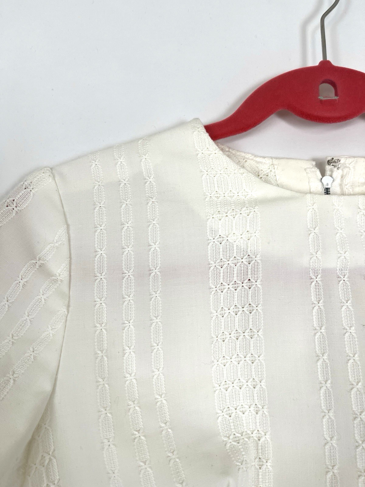 Vintage 1960s Cotton Crochet Lace Eyelet Off White XS/S Empire Mini Shift Dress