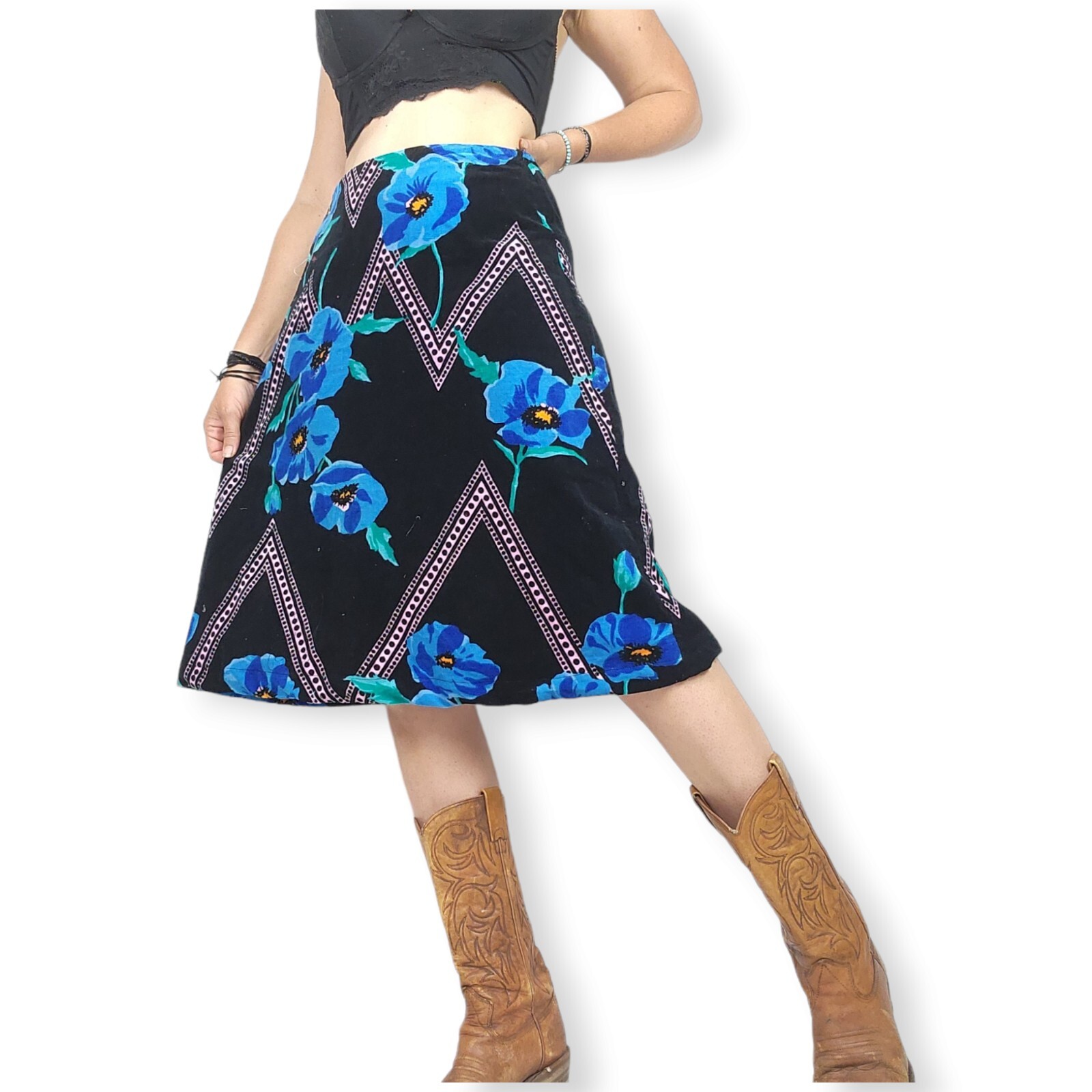 Velvet Retro 70s Skirt Ladies M A Line Belle Aire Hippy Boho Psychedelic Vintage